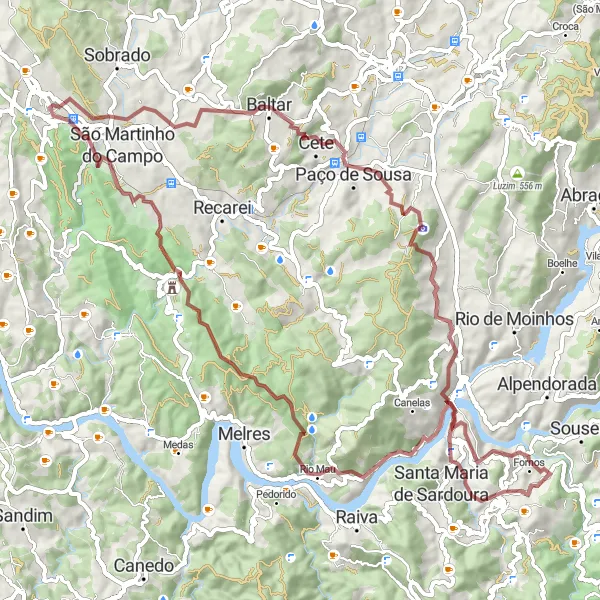 Miniatura do mapa de inspiração para ciclismo "Aventura em Sao Gens" em Norte, Portugal. Gerado pelo planejador de rotas de ciclismo Tarmacs.app