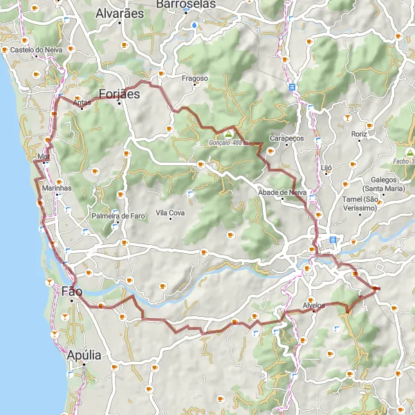Miniatura do mapa de inspiração para ciclismo "Caminho Cultural de Barcelos" em Norte, Portugal. Gerado pelo planejador de rotas de ciclismo Tarmacs.app