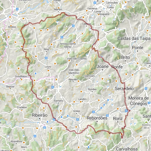 Miniatura do mapa de inspiração para ciclismo "Aventura nas Estradas de Gravel" em Norte, Portugal. Gerado pelo planejador de rotas de ciclismo Tarmacs.app