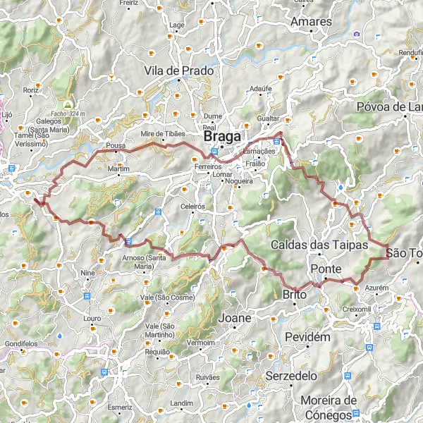 Miniatura do mapa de inspiração para ciclismo "Desafio Montanhoso de Santiago" em Norte, Portugal. Gerado pelo planejador de rotas de ciclismo Tarmacs.app