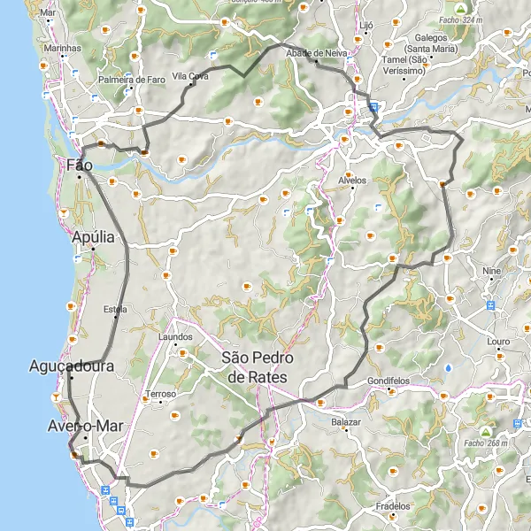 Miniatura do mapa de inspiração para ciclismo "Caminho das Praias de Vila do Conde" em Norte, Portugal. Gerado pelo planejador de rotas de ciclismo Tarmacs.app