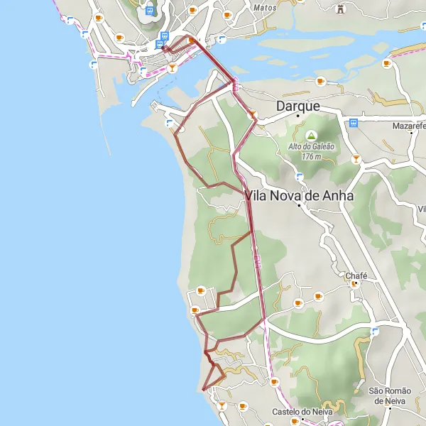 Miniatura do mapa de inspiração para ciclismo "Trilho pelos Bosques de Viana" em Norte, Portugal. Gerado pelo planejador de rotas de ciclismo Tarmacs.app