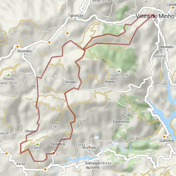 Miniatura do mapa de inspiração para ciclismo "Trilho de Gravel Outeiro Alto" em Norte, Portugal. Gerado pelo planejador de rotas de ciclismo Tarmacs.app