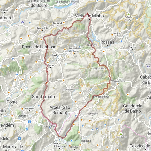 Miniatura do mapa de inspiração para ciclismo "Caminho de Gravel de Vieira" em Norte, Portugal. Gerado pelo planejador de rotas de ciclismo Tarmacs.app