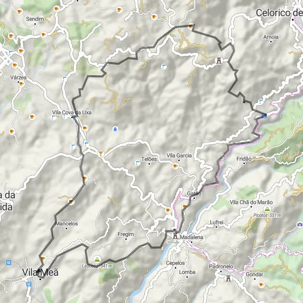 Miniatura do mapa de inspiração para ciclismo "Desafio em Vila Cova da Lixa" em Norte, Portugal. Gerado pelo planejador de rotas de ciclismo Tarmacs.app