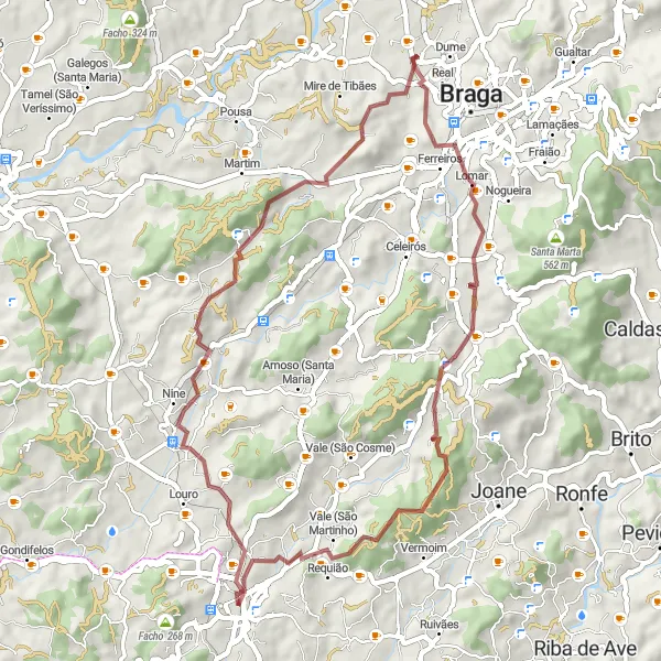 Miniatura do mapa de inspiração para ciclismo "Rota de Gravel das Montanhas de Famalicão" em Norte, Portugal. Gerado pelo planejador de rotas de ciclismo Tarmacs.app