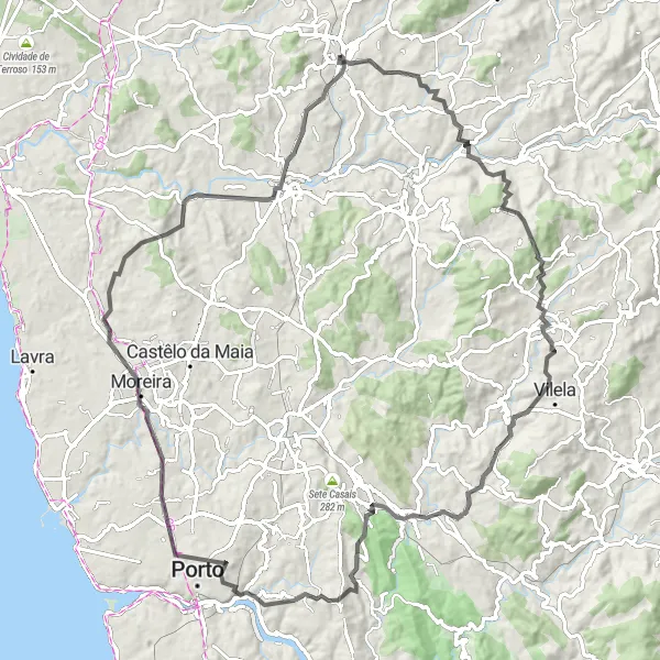 Miniatura do mapa de inspiração para ciclismo "Desafio das Montanhas de Famalicão" em Norte, Portugal. Gerado pelo planejador de rotas de ciclismo Tarmacs.app
