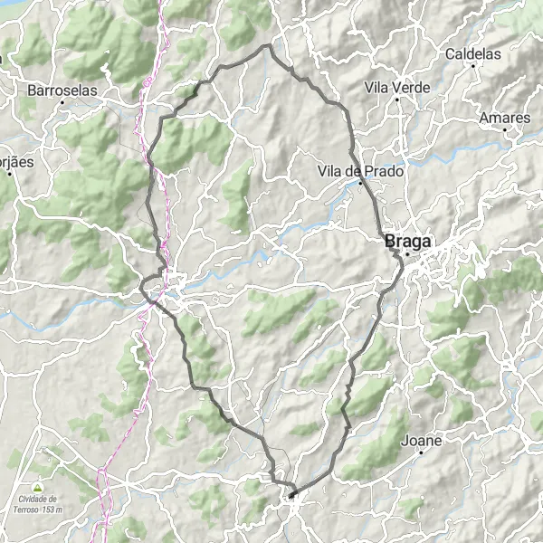 Miniatura do mapa de inspiração para ciclismo "Rota Cênica das Colinas de Famalicão" em Norte, Portugal. Gerado pelo planejador de rotas de ciclismo Tarmacs.app