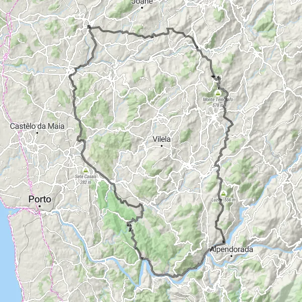 Miniatura do mapa de inspiração para ciclismo "Exploração pelas Montanhas e Vales" em Norte, Portugal. Gerado pelo planejador de rotas de ciclismo Tarmacs.app