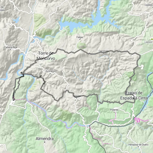 Miniatura do mapa de inspiração para ciclismo "Caminho Moncorvo-Ligares-Pocinho" em Norte, Portugal. Gerado pelo planejador de rotas de ciclismo Tarmacs.app