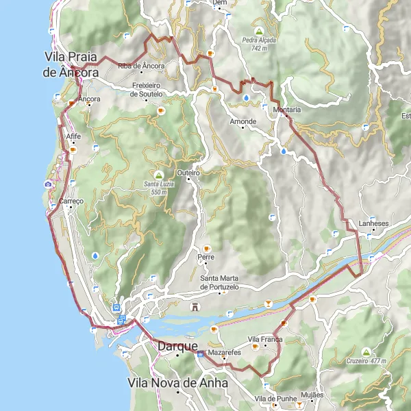 Miniatura do mapa de inspiração para ciclismo "Exploração Rural" em Norte, Portugal. Gerado pelo planejador de rotas de ciclismo Tarmacs.app