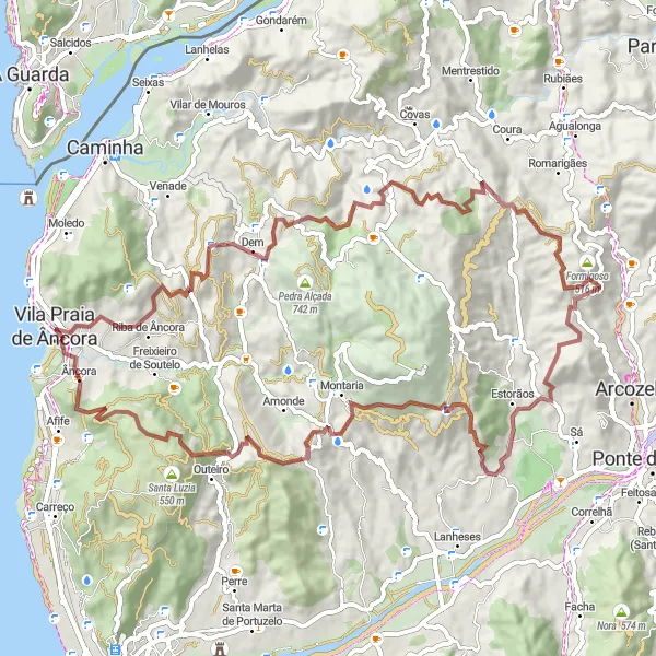 Miniatura do mapa de inspiração para ciclismo "Caminho das Aldeias" em Norte, Portugal. Gerado pelo planejador de rotas de ciclismo Tarmacs.app