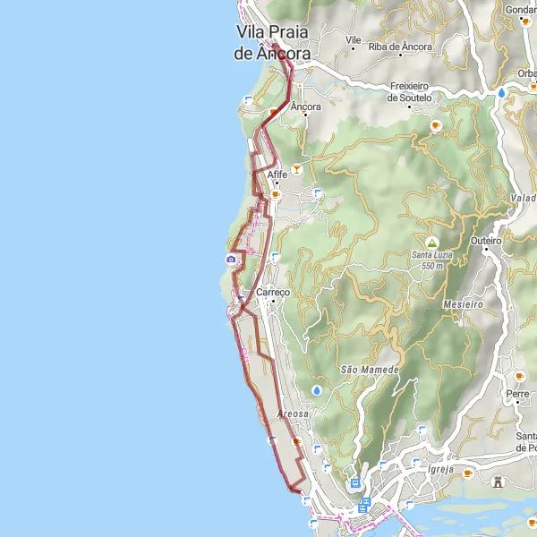 Miniatura do mapa de inspiração para ciclismo "Trilho da Costa Norte" em Norte, Portugal. Gerado pelo planejador de rotas de ciclismo Tarmacs.app
