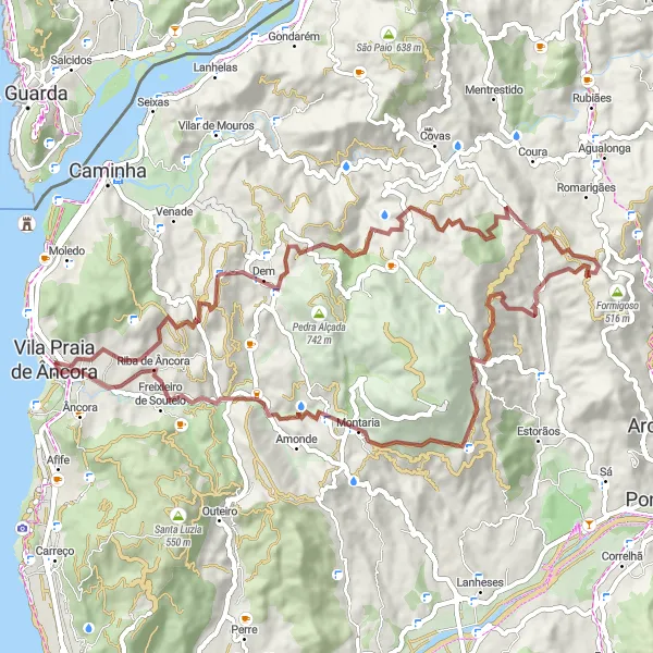 Miniatura do mapa de inspiração para ciclismo "Trilhos da Serra d'Arga" em Norte, Portugal. Gerado pelo planejador de rotas de ciclismo Tarmacs.app