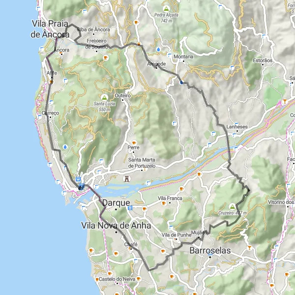 Miniatura do mapa de inspiração para ciclismo "Rota das Aldeias do Lima" em Norte, Portugal. Gerado pelo planejador de rotas de ciclismo Tarmacs.app