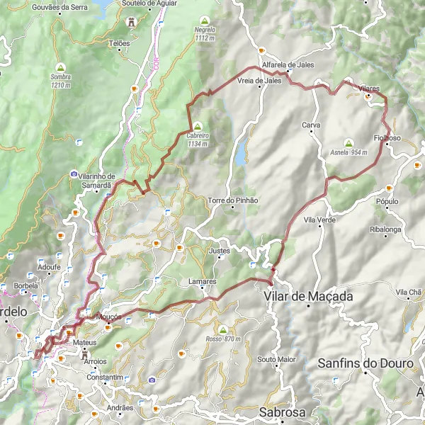 Miniatura do mapa de inspiração para ciclismo "Rota de ciclismo gravel perto de Vila Real - 76 km" em Norte, Portugal. Gerado pelo planejador de rotas de ciclismo Tarmacs.app