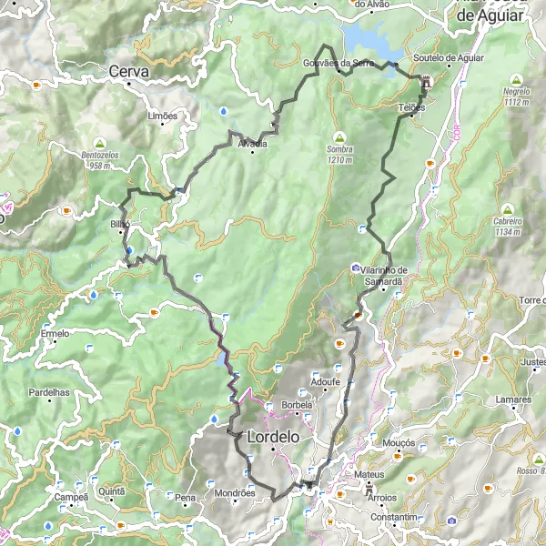 Miniatura do mapa de inspiração para ciclismo "Circuito das Montanhas de Vila Real" em Norte, Portugal. Gerado pelo planejador de rotas de ciclismo Tarmacs.app