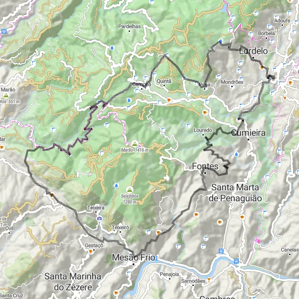 Miniatura do mapa de inspiração para ciclismo "Jornada de bicicleta desafiadora em Vila Real - 96 km" em Norte, Portugal. Gerado pelo planejador de rotas de ciclismo Tarmacs.app