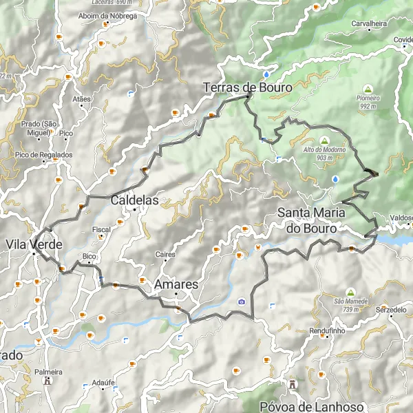 Miniatura do mapa de inspiração para ciclismo "Circuito das Montanhas de Amares" em Norte, Portugal. Gerado pelo planejador de rotas de ciclismo Tarmacs.app