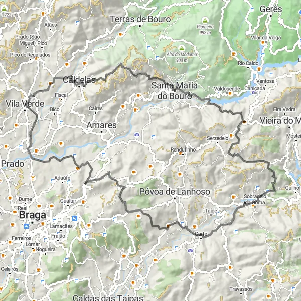 Miniatura do mapa de inspiração para ciclismo "Ciclo da Serra do Gerês" em Norte, Portugal. Gerado pelo planejador de rotas de ciclismo Tarmacs.app