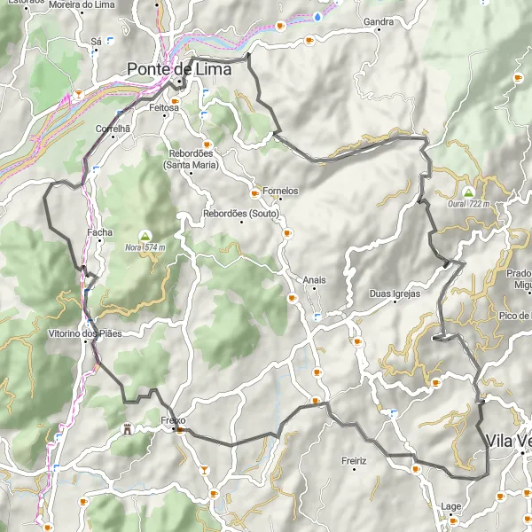 Miniatura do mapa de inspiração para ciclismo "Rota do Lima" em Norte, Portugal. Gerado pelo planejador de rotas de ciclismo Tarmacs.app