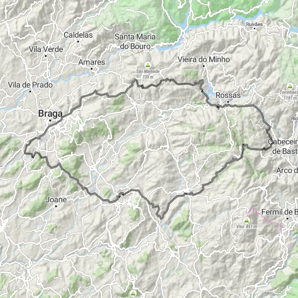 Map miniature of "Terras de Cabril" cycling inspiration in Norte, Portugal. Generated by Tarmacs.app cycling route planner