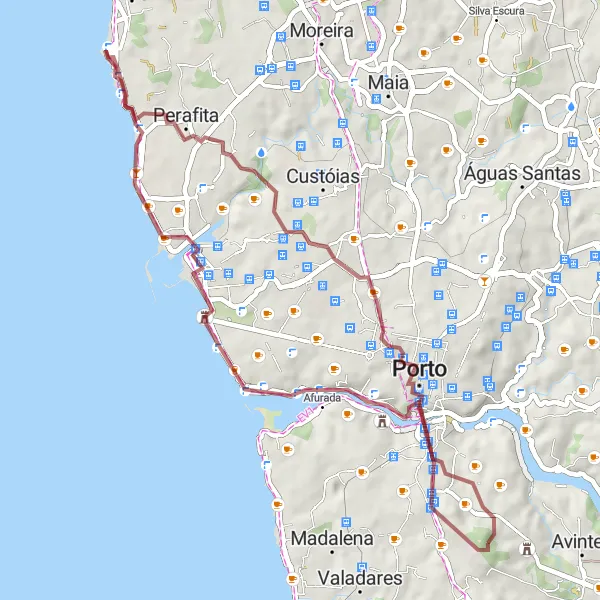 Miniatura do mapa de inspiração para ciclismo "Caminho dos Miradouros do Porto" em Norte, Portugal. Gerado pelo planejador de rotas de ciclismo Tarmacs.app