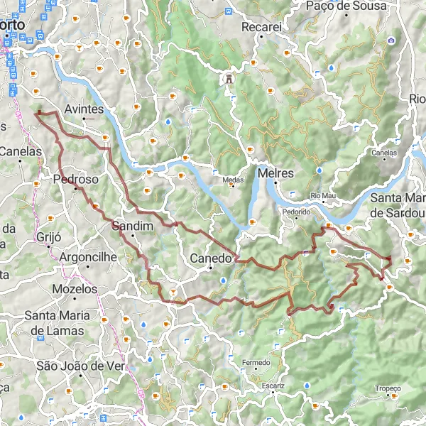 Miniatura do mapa de inspiração para ciclismo "Desafio Gravel dos Montes de Gião" em Norte, Portugal. Gerado pelo planejador de rotas de ciclismo Tarmacs.app
