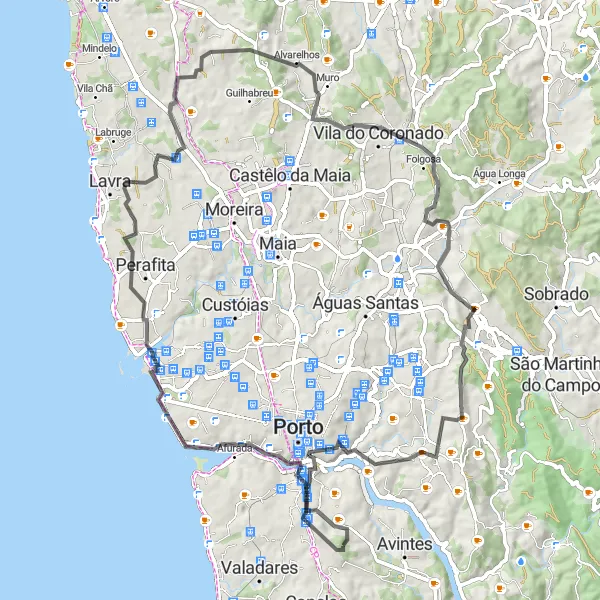 Miniatura do mapa de inspiração para ciclismo "Volta à Região de Gondomar" em Norte, Portugal. Gerado pelo planejador de rotas de ciclismo Tarmacs.app