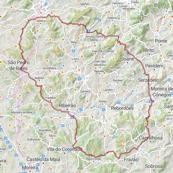 Miniatura do mapa de inspiração para ciclismo "Rota Aventureira de Vilar de Figos" em Norte, Portugal. Gerado pelo planejador de rotas de ciclismo Tarmacs.app