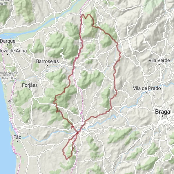 Miniatura do mapa de inspiração para ciclismo "Trilha das Montanhas Rochosas" em Norte, Portugal. Gerado pelo planejador de rotas de ciclismo Tarmacs.app