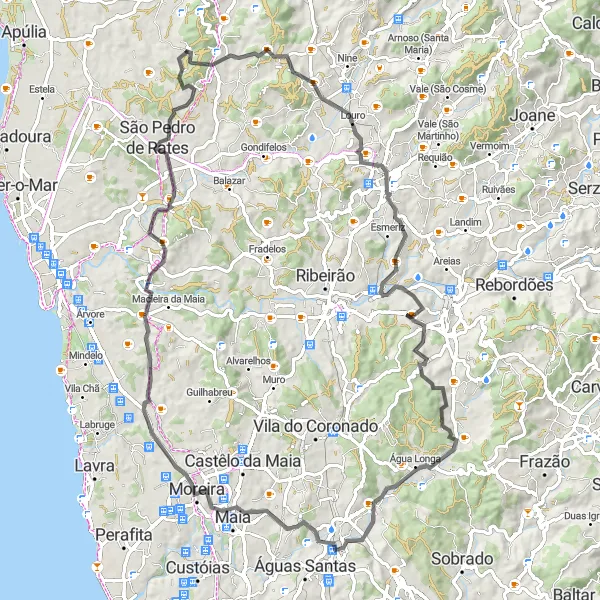 Miniatura do mapa de inspiração para ciclismo "Caminho das Montanhas Verdes" em Norte, Portugal. Gerado pelo planejador de rotas de ciclismo Tarmacs.app