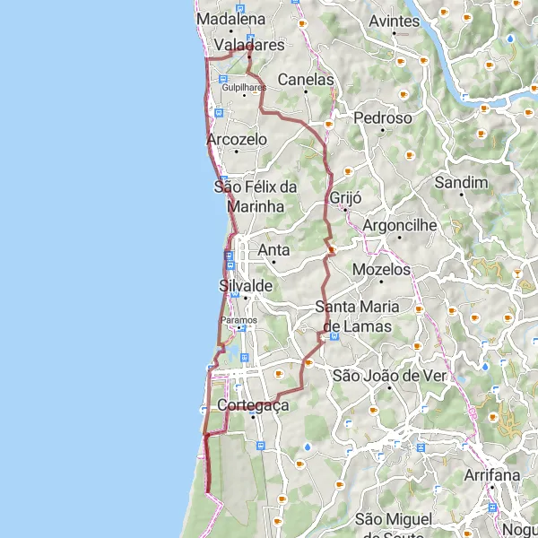 Miniatura do mapa de inspiração para ciclismo "Trilho Gravel de Vilar do Paraíso" em Norte, Portugal. Gerado pelo planejador de rotas de ciclismo Tarmacs.app