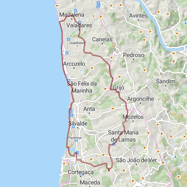 Miniatura do mapa de inspiração para ciclismo "Circuito Gravel de Vilar do Paraíso" em Norte, Portugal. Gerado pelo planejador de rotas de ciclismo Tarmacs.app