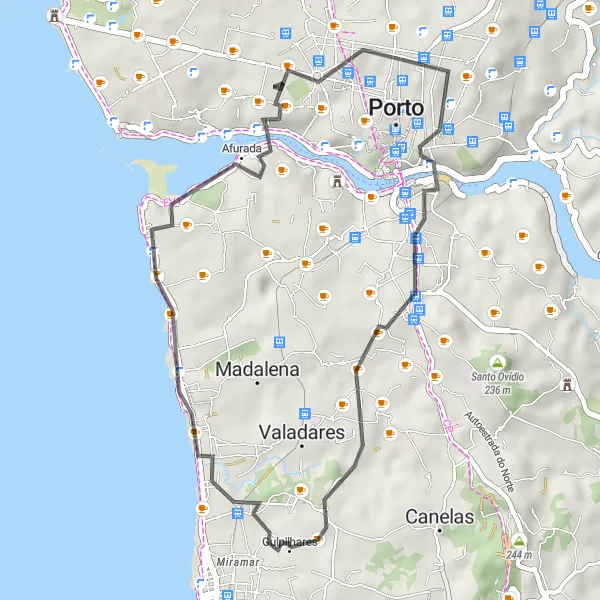 Miniatura do mapa de inspiração para ciclismo "Passeio Relaxante de 30km até Vila Nova de Gaia" em Norte, Portugal. Gerado pelo planejador de rotas de ciclismo Tarmacs.app