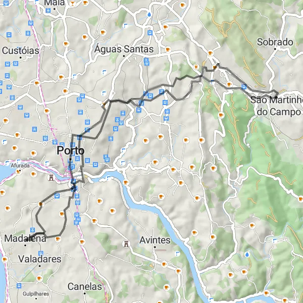 Miniatura do mapa de inspiração para ciclismo "Rota de Ciclismo de Estrada em Vilar do Paraíso" em Norte, Portugal. Gerado pelo planejador de rotas de ciclismo Tarmacs.app