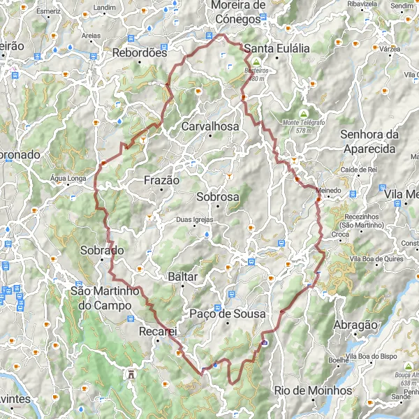 Miniatura do mapa de inspiração para ciclismo "Desafio da Montanha de Cristelos" em Norte, Portugal. Gerado pelo planejador de rotas de ciclismo Tarmacs.app