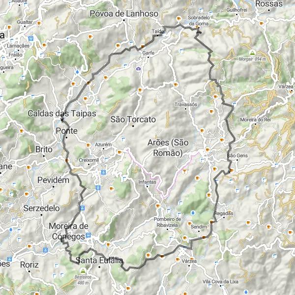 Miniatura do mapa de inspiração para ciclismo "Rota Cênica Estradeira" em Norte, Portugal. Gerado pelo planejador de rotas de ciclismo Tarmacs.app