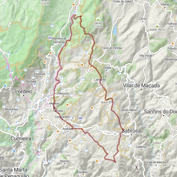 Miniatura do mapa de inspiração para ciclismo "Aventura pela Estrada em Vilela" em Norte, Portugal. Gerado pelo planejador de rotas de ciclismo Tarmacs.app