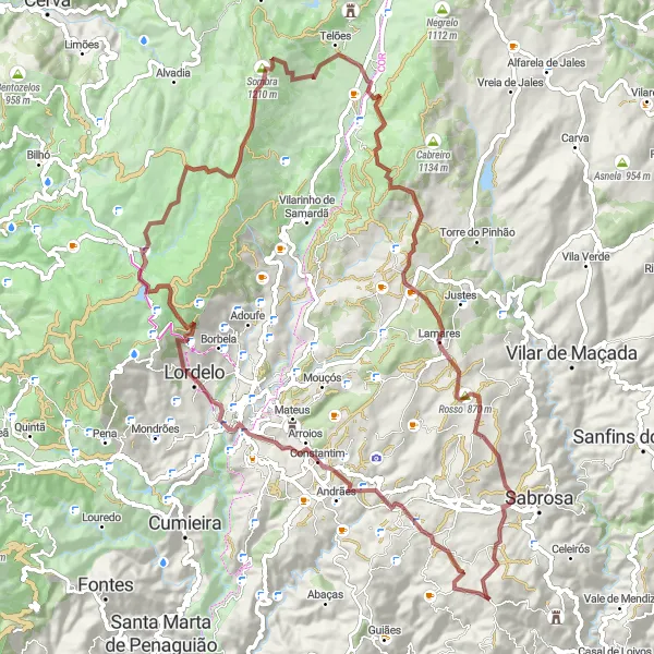 Miniatura do mapa de inspiração para ciclismo "Trilho de Gravel de Vilela" em Norte, Portugal. Gerado pelo planejador de rotas de ciclismo Tarmacs.app
