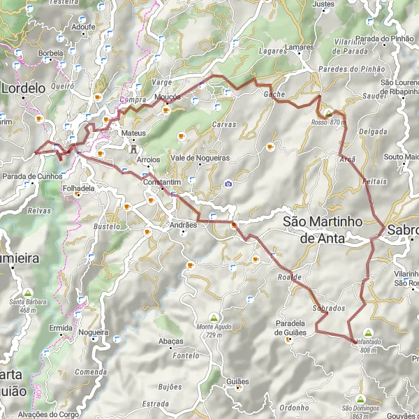 Miniatura do mapa de inspiração para ciclismo "Caminho da Aventura Gravel" em Norte, Portugal. Gerado pelo planejador de rotas de ciclismo Tarmacs.app