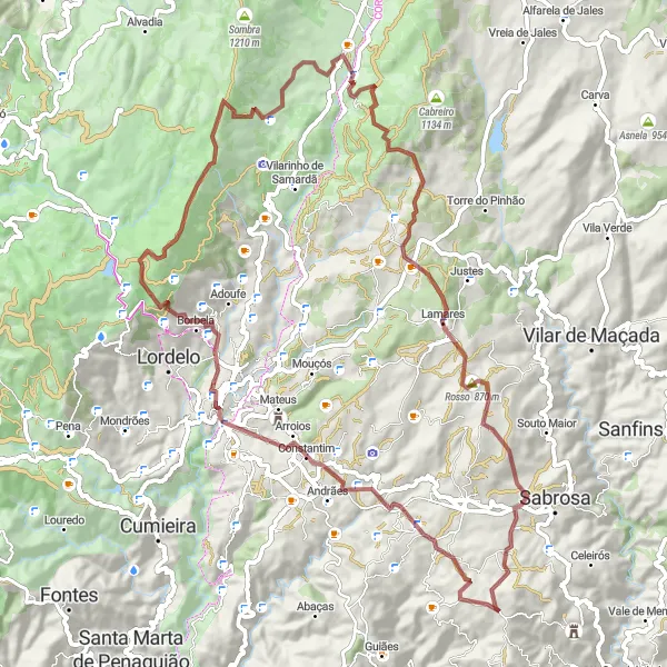 Miniatura do mapa de inspiração para ciclismo "Rota de Gravel de Constantim" em Norte, Portugal. Gerado pelo planejador de rotas de ciclismo Tarmacs.app