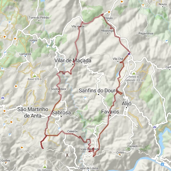 Miniatura do mapa de inspiração para ciclismo "Trilho Gravel de Vilar de Maçada" em Norte, Portugal. Gerado pelo planejador de rotas de ciclismo Tarmacs.app
