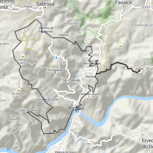 Miniatura do mapa de inspiração para ciclismo "Caminho Pelas Vinhas do Douro" em Norte, Portugal. Gerado pelo planejador de rotas de ciclismo Tarmacs.app