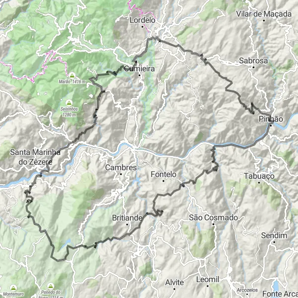 Miniatura do mapa de inspiração para ciclismo "Circuito Rodoviário do Douro" em Norte, Portugal. Gerado pelo planejador de rotas de ciclismo Tarmacs.app