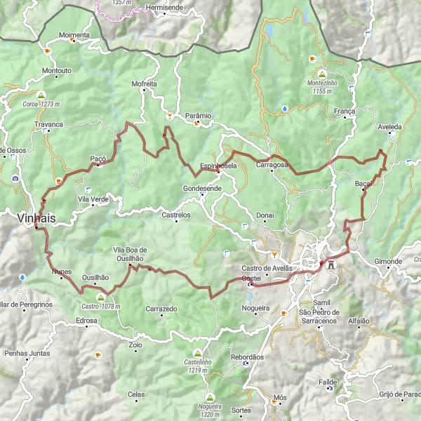 Miniatura do mapa de inspiração para ciclismo "Rota de Vinhais a Bragança" em Norte, Portugal. Gerado pelo planejador de rotas de ciclismo Tarmacs.app