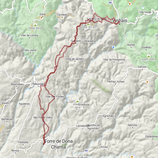 Miniatura do mapa de inspiração para ciclismo "Trilho de Vale das Fontes" em Norte, Portugal. Gerado pelo planejador de rotas de ciclismo Tarmacs.app
