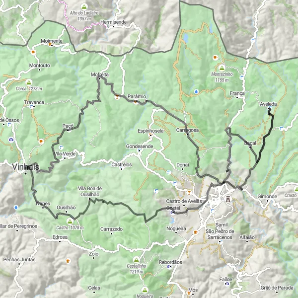 Miniatura do mapa de inspiração para ciclismo "Rota do Alto de Vila Verde" em Norte, Portugal. Gerado pelo planejador de rotas de ciclismo Tarmacs.app
