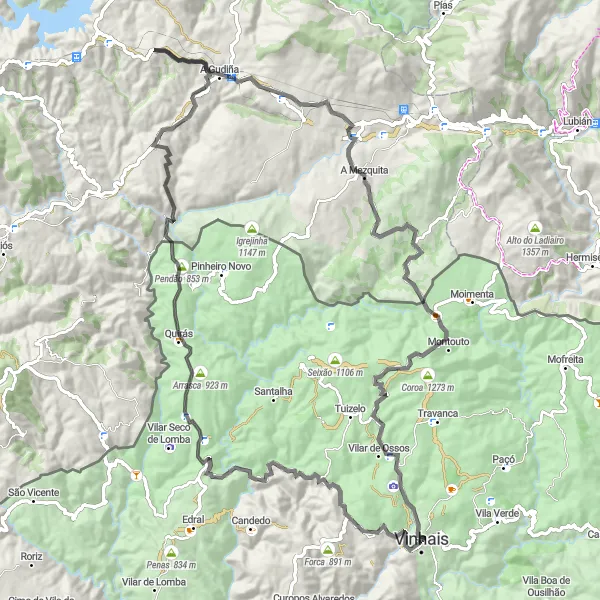 Map miniature of "The Vinhais Heritage Loop" cycling inspiration in Norte, Portugal. Generated by Tarmacs.app cycling route planner