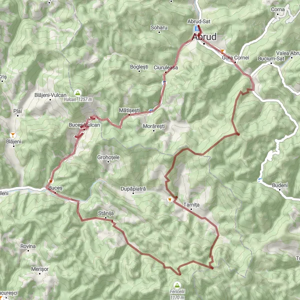 Map miniature of "The Gravel Adventure" cycling inspiration in Centru, Romania. Generated by Tarmacs.app cycling route planner